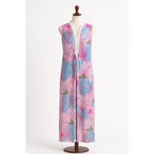 Pappagallo Pink Sea Life Print Maxi Dress Size 10 Resort Vacation Style New